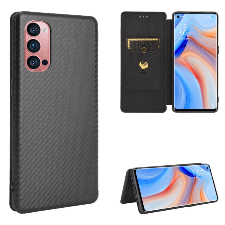 Black carbon fiber texture magnetic flip phone case with card slot and stand view