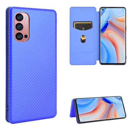 Bright blue carbon fiber texture magnetic flip phone case with card slot and stand view