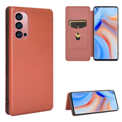 Magnetic flip phone case with card slot, carbon fiber texture, brown with built-in stand