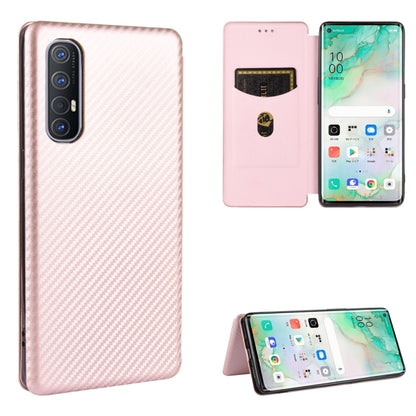 Pink carbon-fiber textured magnetic flip phone case with card slot; phone shown front and stand