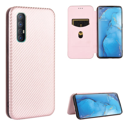 Light pink carbon-fiber textured magnetic flip phone case with card slot; phone shown back and stand