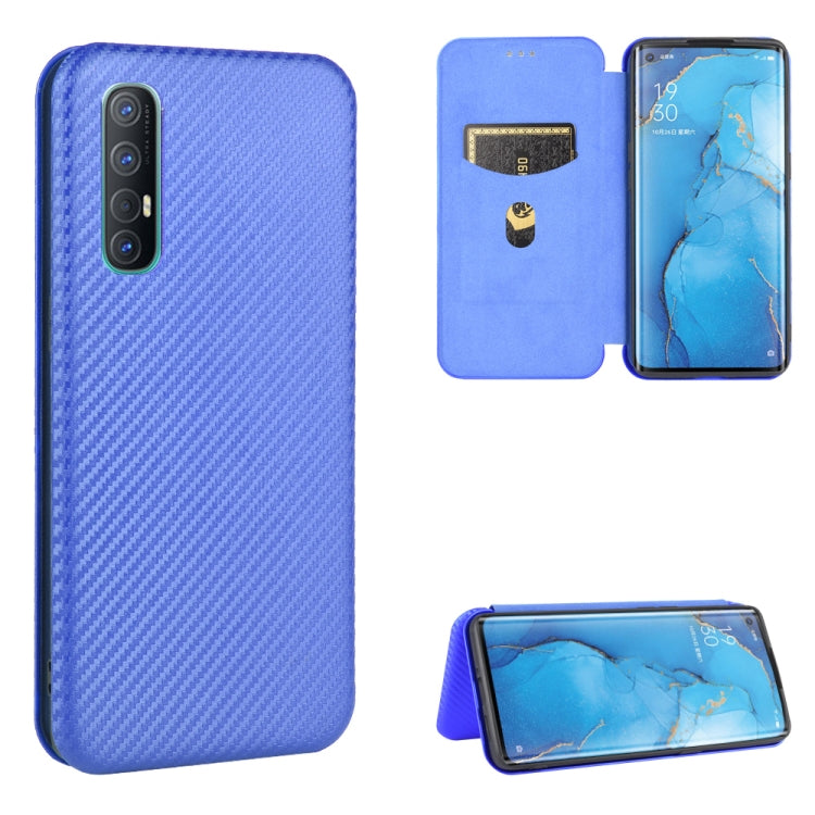 Blue carbon-fiber textured magnetic flip phone case with card slot; phone shown back and stand