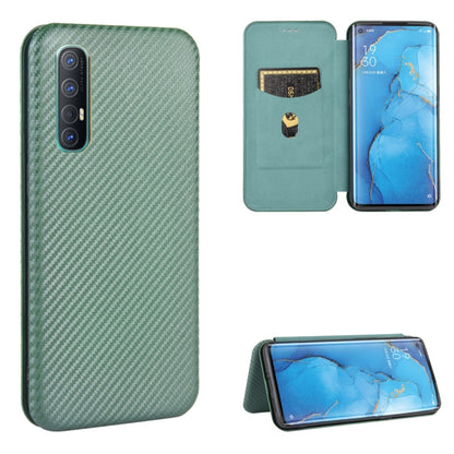 Green carbon-fiber textured magnetic flip phone case with card slot; phone shown back and stand