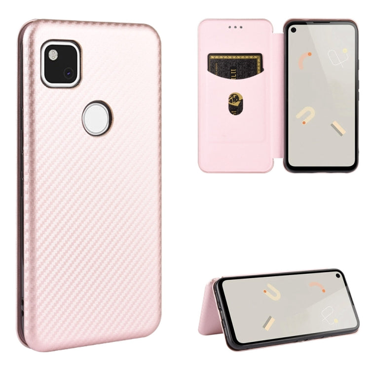 Magnetic flip phone case with carbon-fiber texture, card slot, and front cover, pink