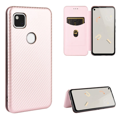 Magnetic flip phone case with carbon-fiber texture, card slot, and front cover, pink
