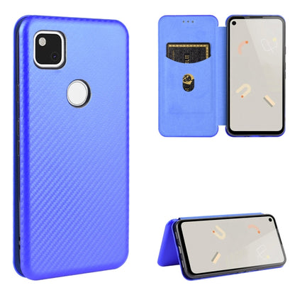 Magnetic flip phone case with carbon-fiber texture, card slot, and stand, blue