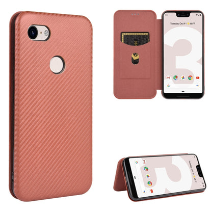 Magnetic flip phone case with card slot, carbon-fiber texture, and stand; rose pink.