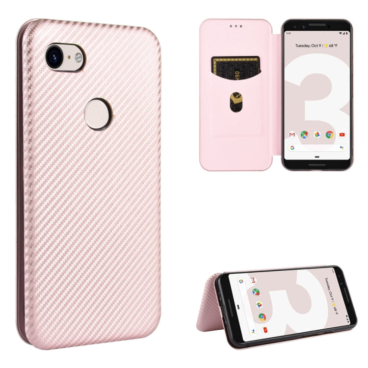 Light pink carbon fiber texture magnetic wallet flip case with card slot and viewing stand