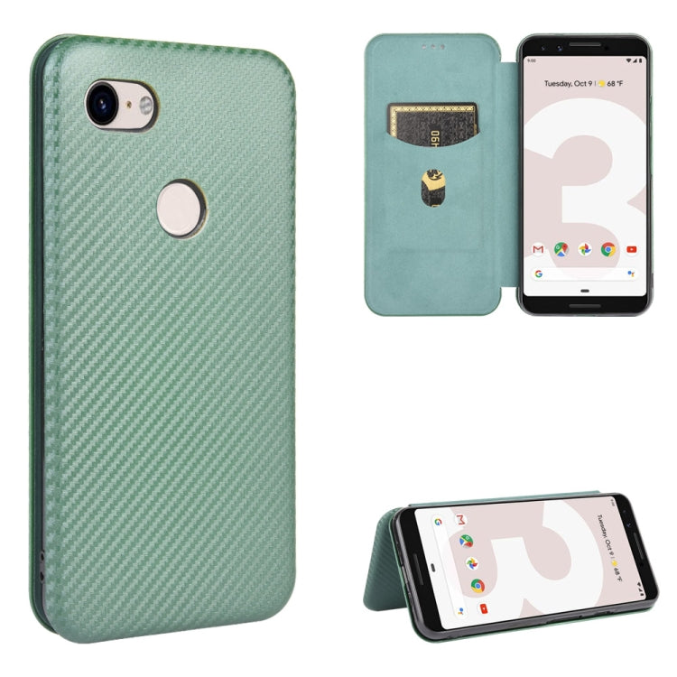 Green carbon fiber texture magnetic wallet flip case with card slot and viewing stand