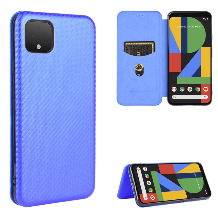 Magnetic flip phone case with carbon fiber texture, bright blue color, card slot