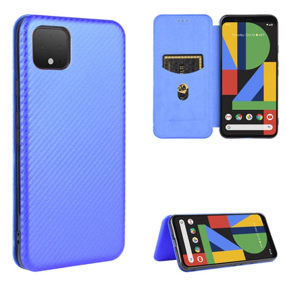 Magnetic flip phone case with carbon fiber texture, bright blue color, card slot