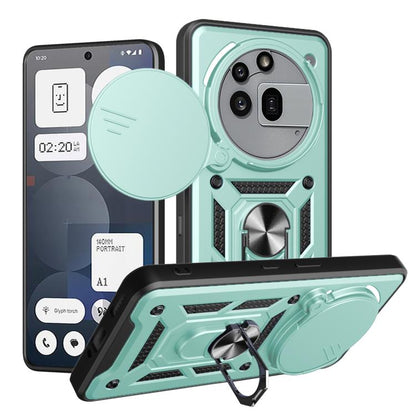 Mint green rugged phone case with sliding camera cover and kickstand, TPU+PC protection
