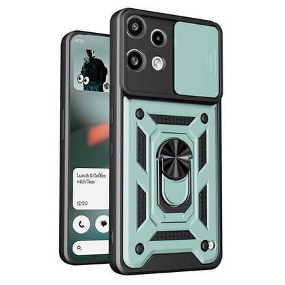 Sliding camera cover phone case with rugged mint TPU+PC shell and ring grip