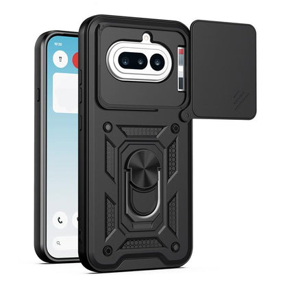 TPU/PC phone case with sliding camera cover, matte black rugged armor design