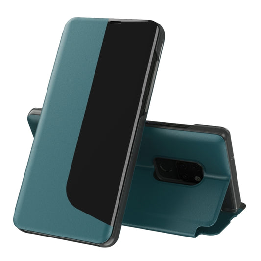 Teal flip phone case with holder stand and cutout for rear camera
