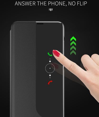 Black flip phone case with window cover allowing notifications and calls