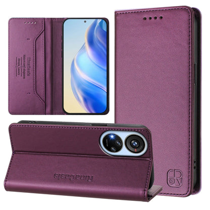 RC01 Dual-Folded Magnetic Suction RFID Leather Phone Case, For ZTE Blade V40s, For ZTE Blade A52