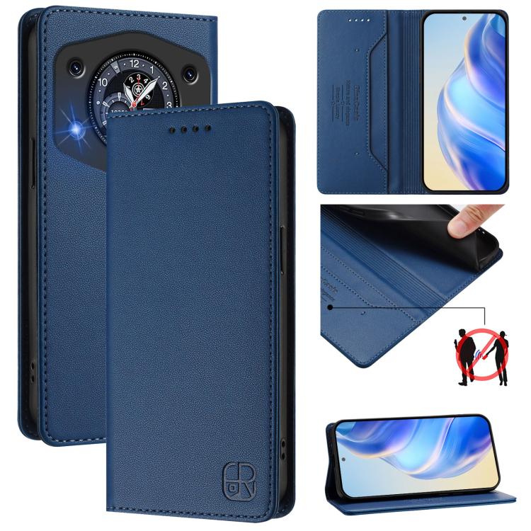 RC01 Dual-Folded Magnetic Suction RFID Leather Phone Case, For Cubot A40, For Cubot P90, For Cubot A30, For Cubot A20, For Cubot Max 5, For Cubot A10, For Cubot Note 40, For Cubot P50