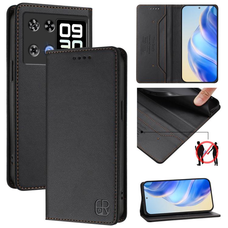 RC01 Dual-Folded Magnetic Suction RFID Leather Phone Case, For Cubot A40, For Cubot P90, For Cubot A30, For Cubot A20, For Cubot Max 5, For Cubot A10, For Cubot Note 40, For Cubot P50