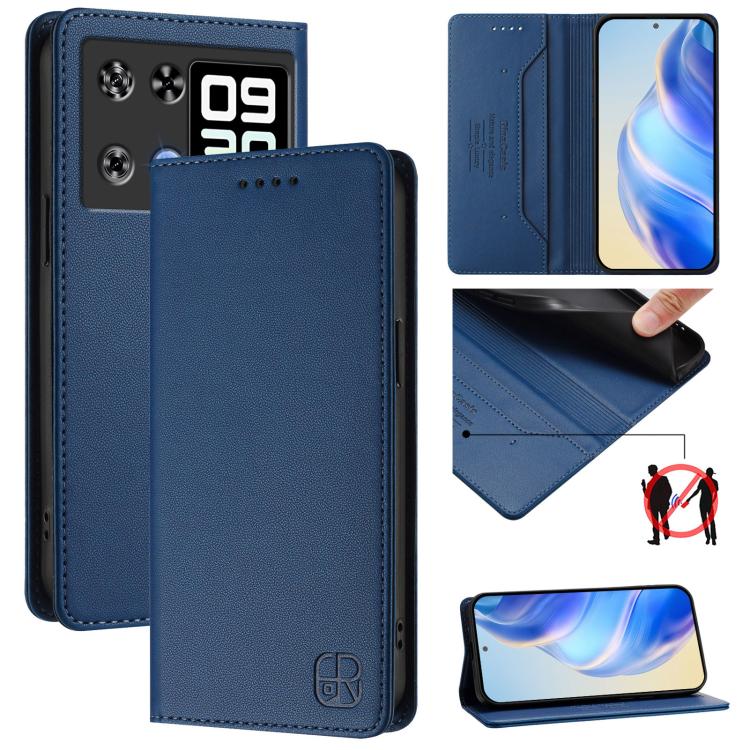 RC01 Dual-Folded Magnetic Suction RFID Leather Phone Case, For Cubot A40, For Cubot P90, For Cubot A30, For Cubot A20, For Cubot Max 5, For Cubot A10, For Cubot Note 40, For Cubot P50