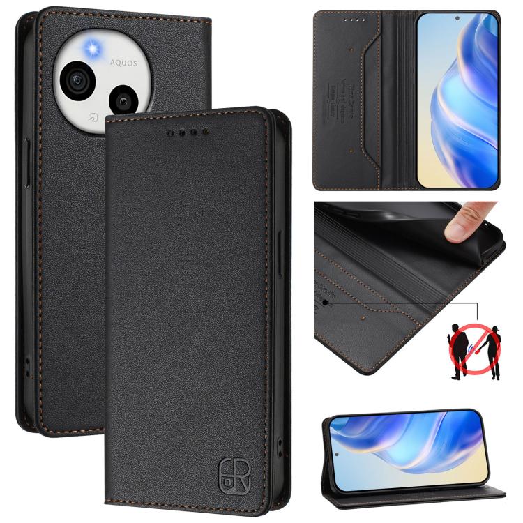 RC01 Dual-Folded Magnetic Suction RFID Leather Phone Case, For Sharp Aquos wish6, For Sharp Aquos R11, For Sharp Aquos Sense10, For Sharp Basio Active3, For Sharp Aquos Sense9 Plus, For Sharp Aquos Sense9, For Sharp Aquos R9 Pro SH-54E                 ...