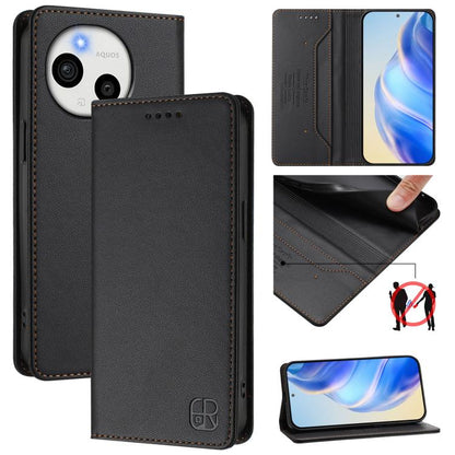 RC01 Dual-Folded Magnetic Suction RFID Leather Phone Case, For Sharp Aquos wish6, For Sharp Aquos R11, For Sharp Aquos Sense10, For Sharp Basio Active3, For Sharp Aquos Sense9 Plus, For Sharp Aquos Sense9, For Sharp Aquos R9 Pro SH-54E                 ...