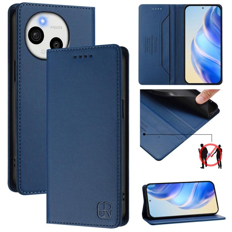 RC01 Dual-Folded Magnetic Suction RFID Leather Phone Case, For Sharp Aquos wish6, For Sharp Aquos R11, For Sharp Aquos Sense10, For Sharp Basio Active3, For Sharp Aquos Sense9 Plus, For Sharp Aquos Sense9, For Sharp Aquos R9 Pro SH-54E                 ...