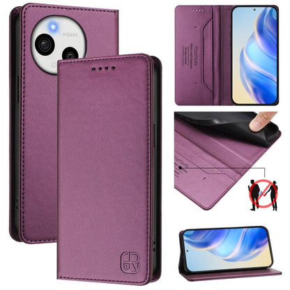 RC01 Dual-Folded Magnetic Suction RFID Leather Phone Case, For Sharp Aquos wish6, For Sharp Aquos R11, For Sharp Aquos Sense10, For Sharp Basio Active3, For Sharp Aquos Sense9 Plus, For Sharp Aquos Sense9, For Sharp Aquos R9 Pro SH-54E                 ...