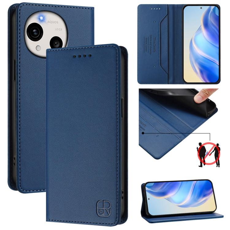 RC01 Dual-Folded Magnetic Suction RFID Leather Phone Case, For Sharp Aquos wish6, For Sharp Aquos R11, For Sharp Aquos Sense10, For Sharp Basio Active3, For Sharp Aquos Sense9 Plus, For Sharp Aquos Sense9, For Sharp Aquos R9 Pro SH-54E                 ...