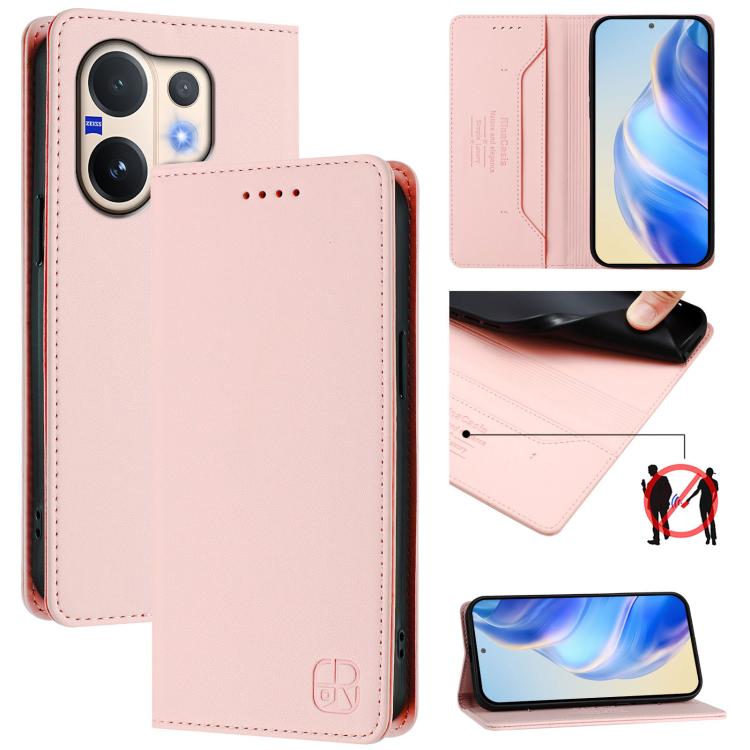 Leather phone case with magnetic suction, dual-fold cover, light pink