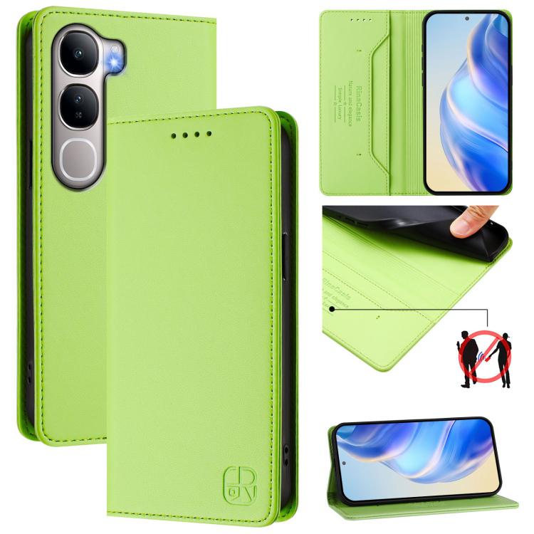 Lime green leather phone case with dual-fold magnetic suction and RFID wallet design