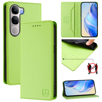 Lime green leather phone case with dual-fold magnetic suction and RFID wallet design