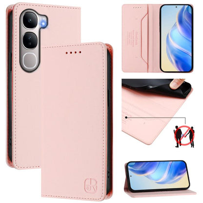 Pink leather phone case with dual-fold magnetic suction and RFID wallet design