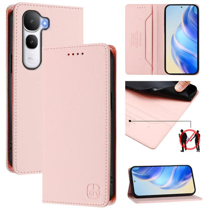 Leather phone case with magnetic suction, dual-fold cover, pink