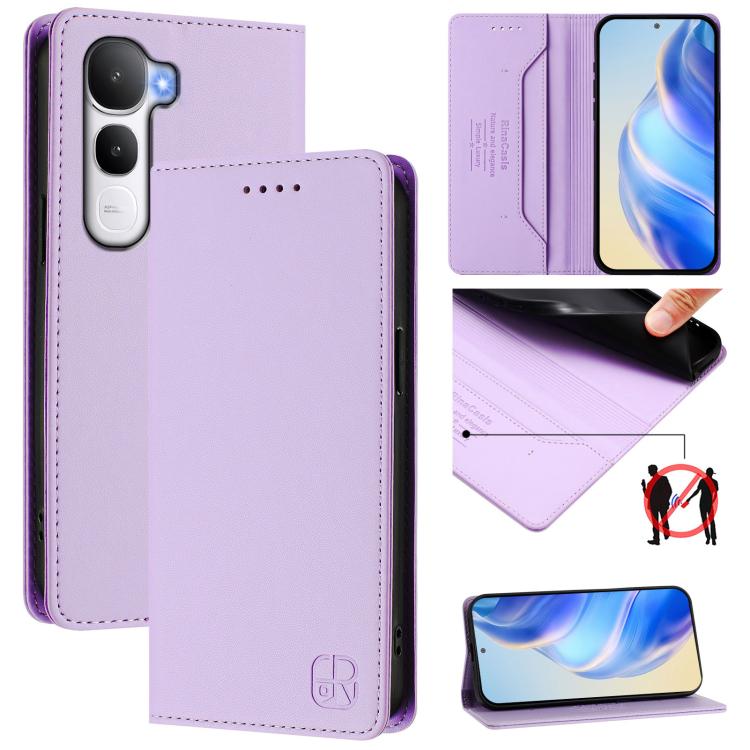 Leather phone case with magnetic suction, dual-fold cover, light purple