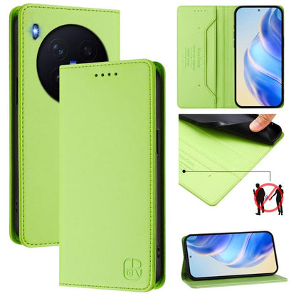 Grass green leather magnetic suction RFID phone case with card slots