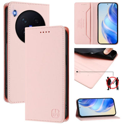 Rose pink leather magnetic suction RFID phone case with card slots