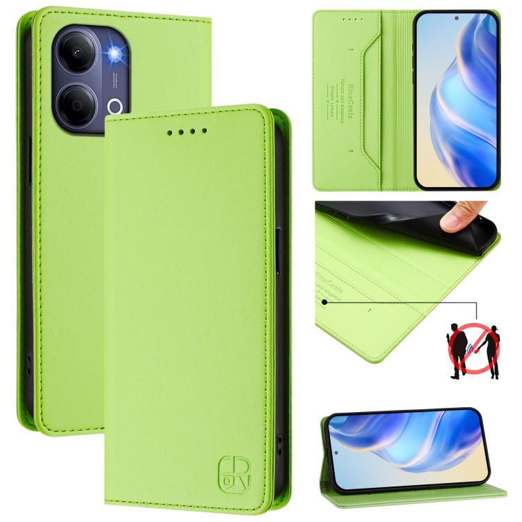 Lime green dual-fold leather phone case with magnetic flap and card holder pocket