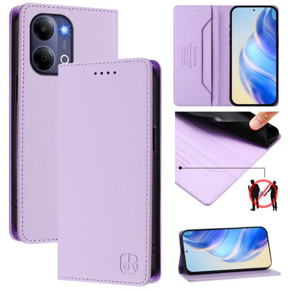 Light purple dual-fold leather phone case with magnetic flap and card holder pocket