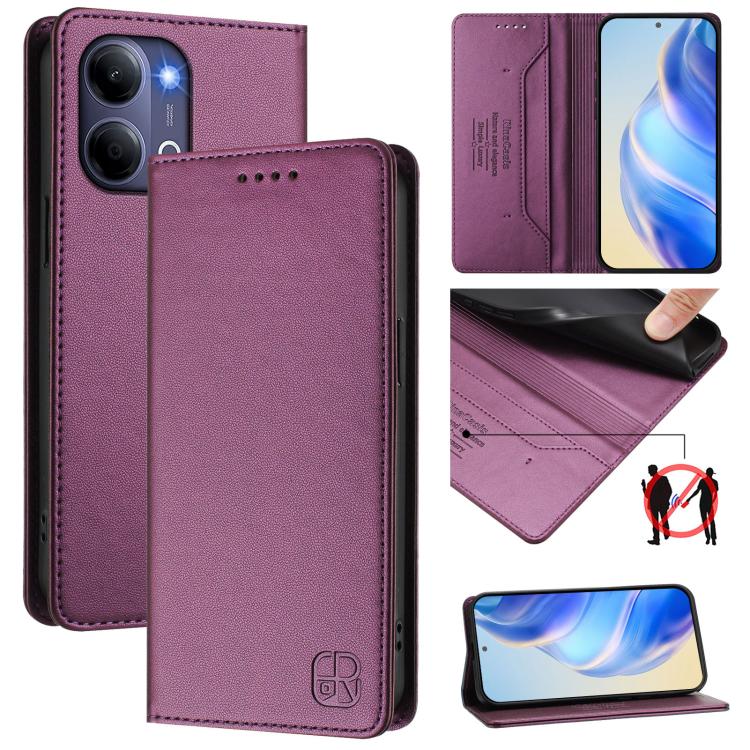 Dual-fold magnetic leather phone case, violet with card slots and magnetic flap