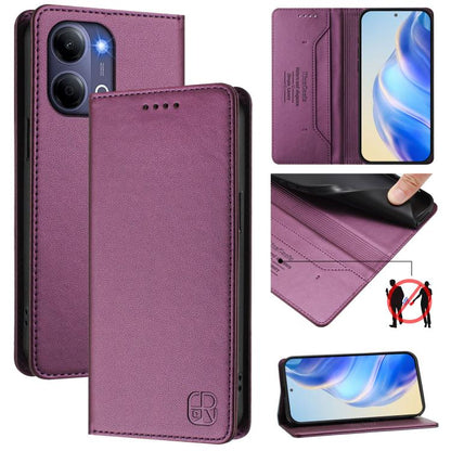 Dual-fold magnetic leather phone case, violet with card slots and magnetic flap