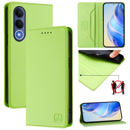 Dual-fold magnetic leather phone case, bright lime green with card slots and flap