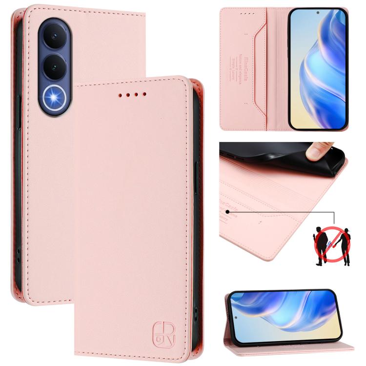 Dual-fold magnetic leather phone case, blush pink with card slots and magnetic flap