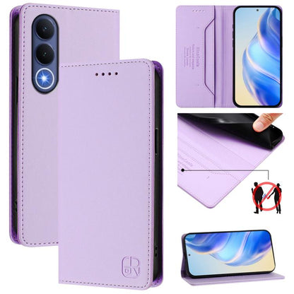 Dual-fold magnetic leather phone case, lavender purple with card slots and magnetic flap