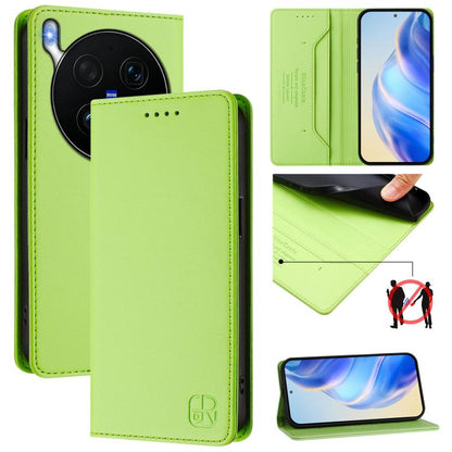 Light green leather magnetic suction RFID phone case with card slots