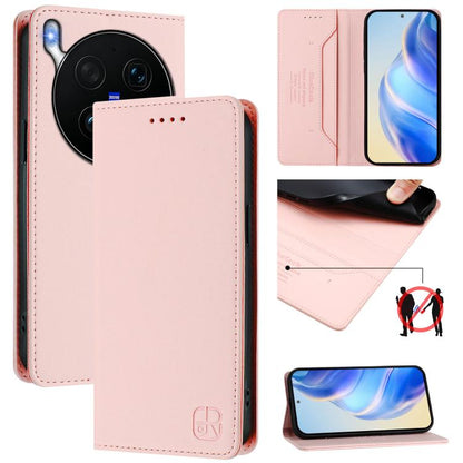 Pink leather magnetic suction RFID phone case with card slots