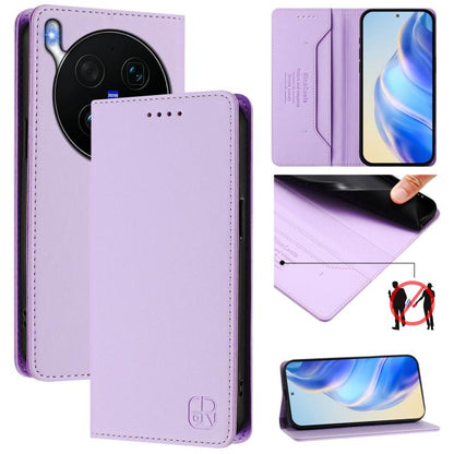 Light purple leather magnetic suction RFID phone case with card slots