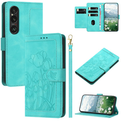 Tulips Embossed Leather Phone Case with Lanyard, For Sony Xperia 1 VIII, For Sony Xperia 10 VII, For Sony Xperia 10 VI, For Sony Xperia 1 VI, For Sony Xperia 10 V