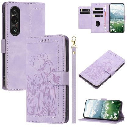 Tulips Embossed Leather Phone Case with Lanyard, For Sony Xperia 1 VIII, For Sony Xperia 10 VII, For Sony Xperia 10 VI, For Sony Xperia 1 VI, For Sony Xperia 10 V