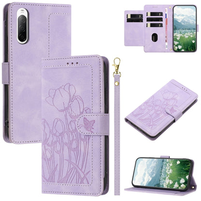 Tulips Embossed Leather Phone Case with Lanyard, For Sony Xperia 1 VIII, For Sony Xperia 10 VII, For Sony Xperia 10 VI, For Sony Xperia 1 VI, For Sony Xperia 10 V